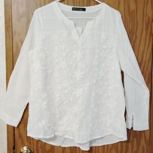 Zanzea White Floral Applique V-Notch Blouse
